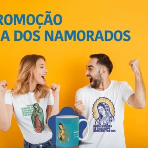 KIT Casal com 2 Camisetas Nossa Senhora de Guadalupe Interceda por Nós e 1 Caneca Guadalupe